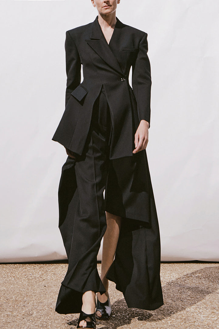 Slit Knee Trousers Dark Navy