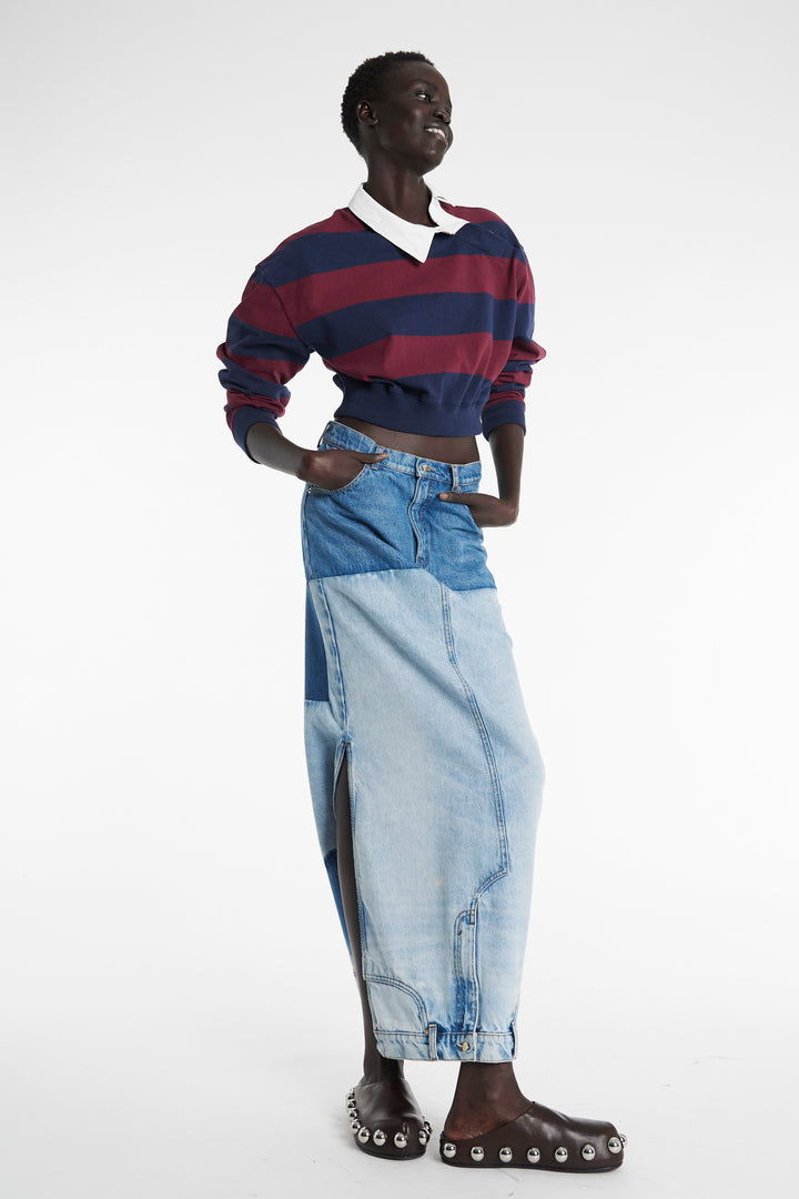 Recycled Denim Mirror Effect Skirt Blue