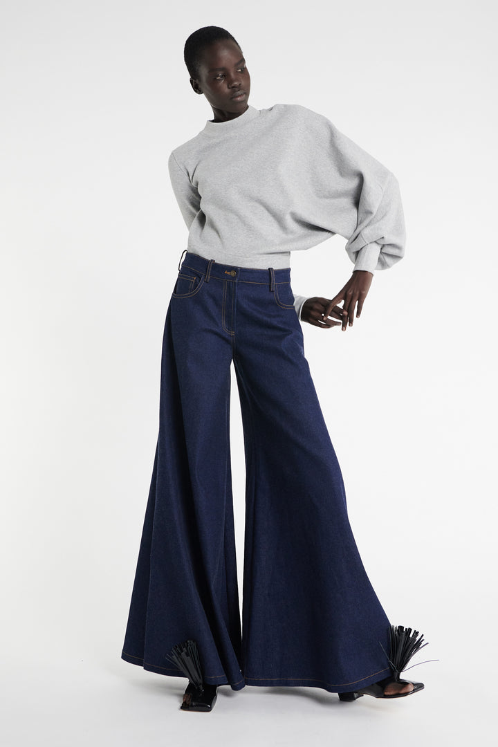 Wide Leg Denim Indigo Rinse Wash