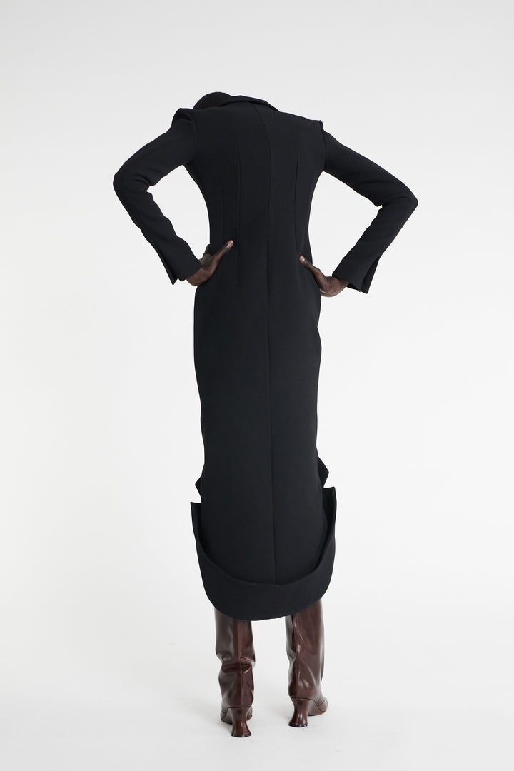 Tailored Shirt Dress With Jacket Collar At Hem Black