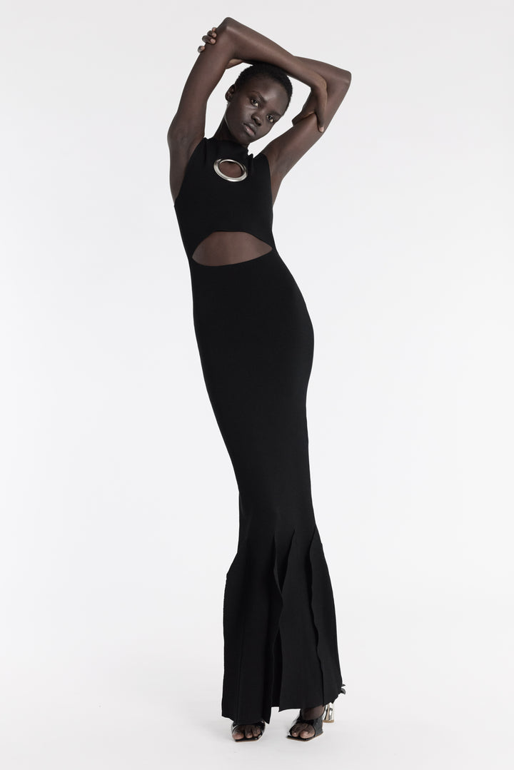 Knit Dress With Hem Panel Detail Black