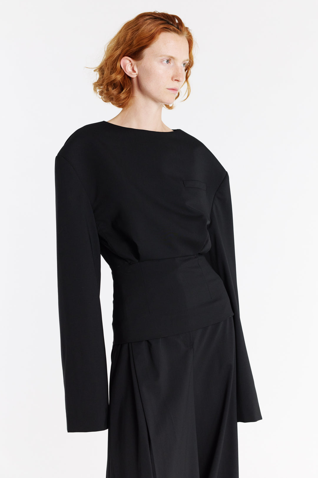 Round Neck Tailored Top Black