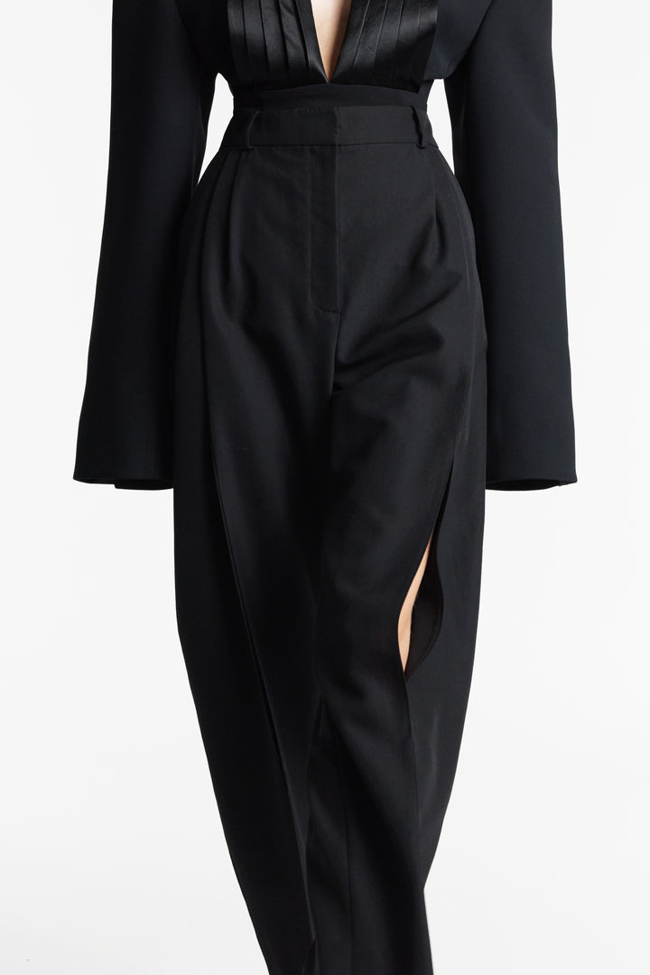 Trousers With Vertical Knee Slits Black