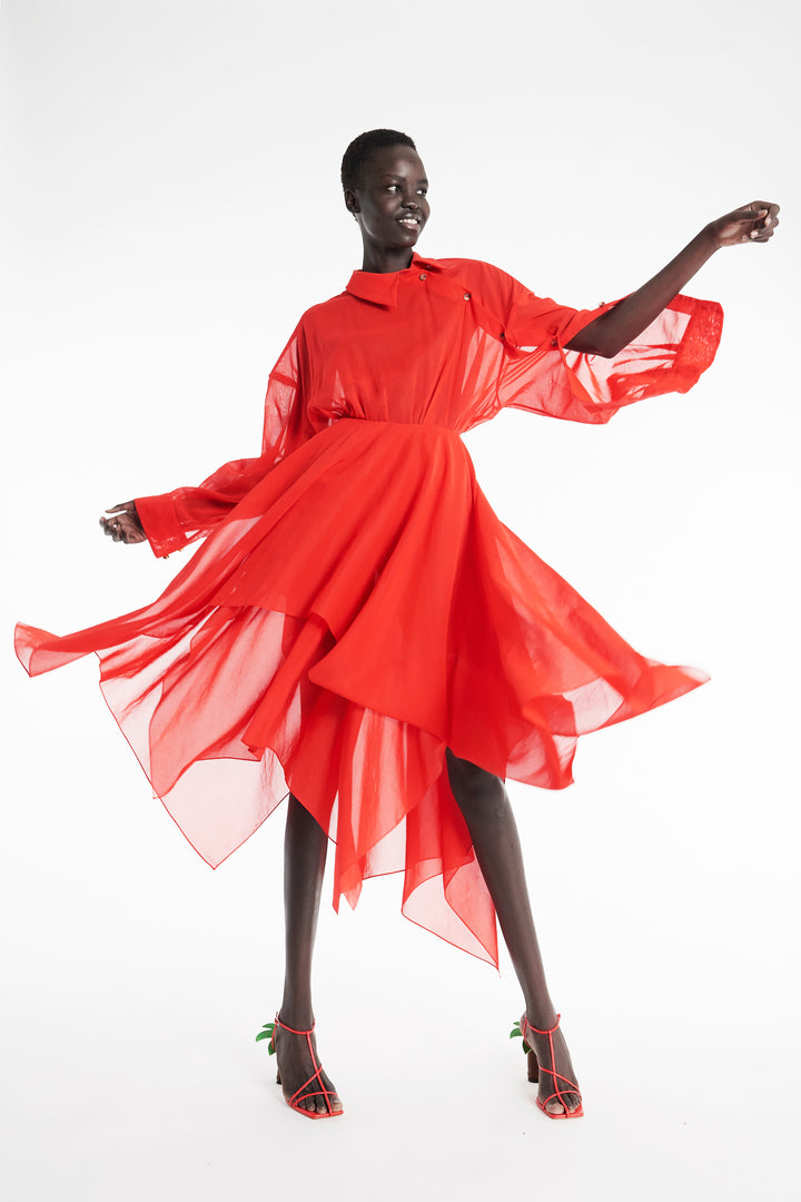 Organza Shirt Dress Red