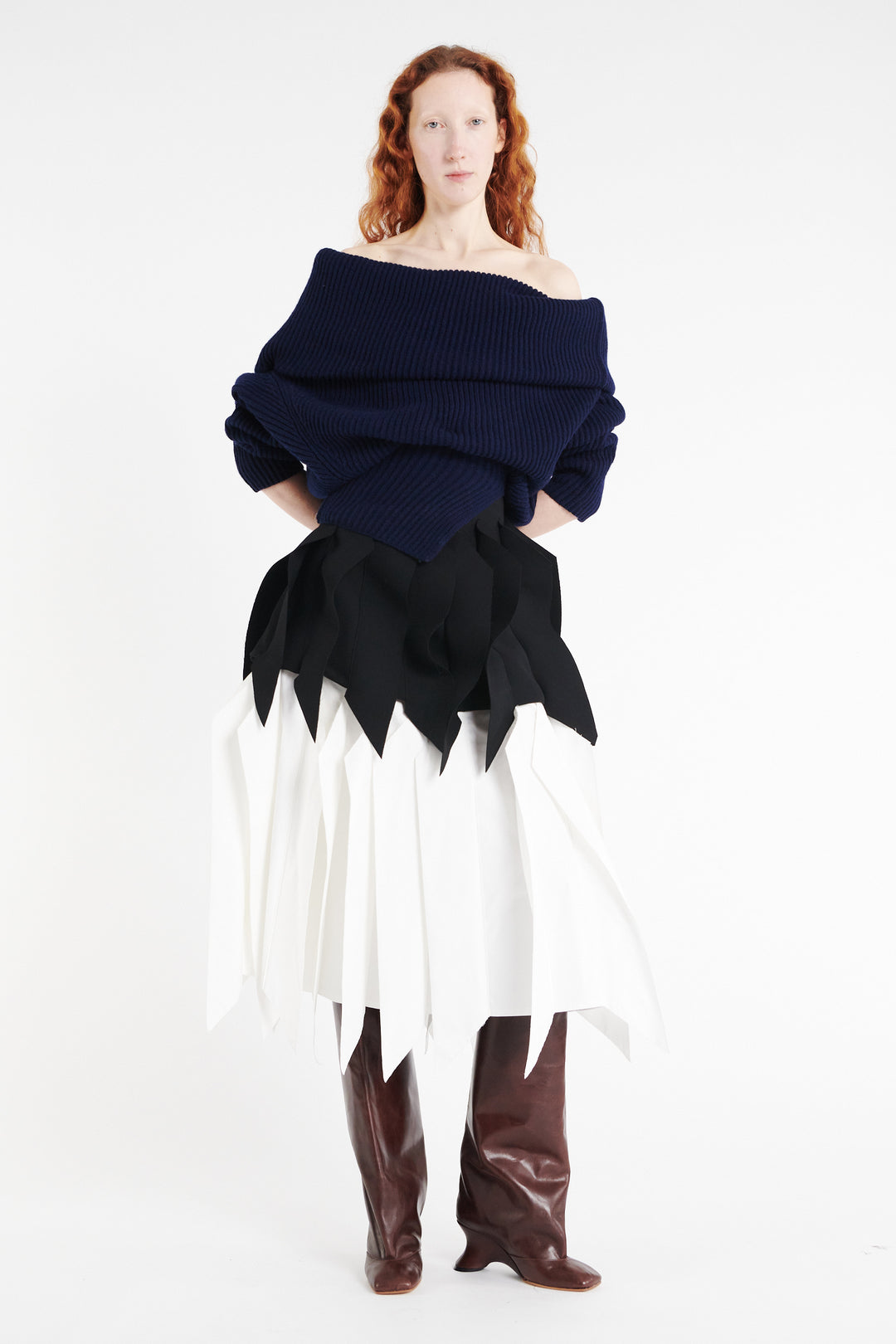 A-Line Skirt With Panel Black White