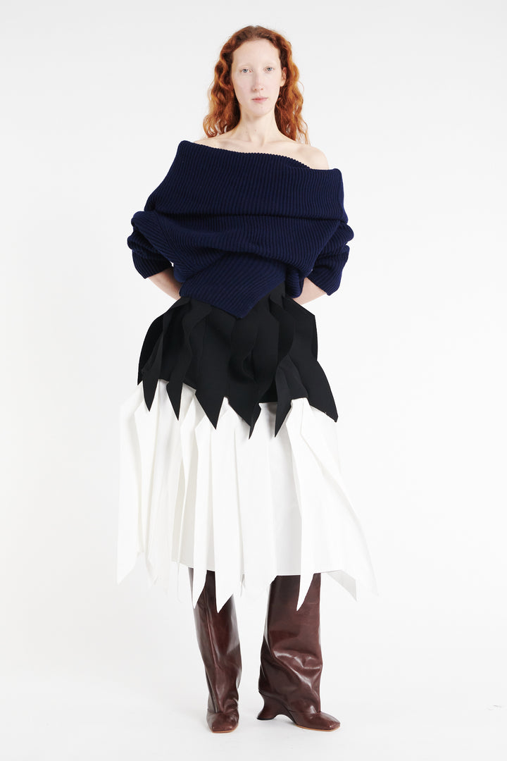 A-Line Skirt With Panel Black White