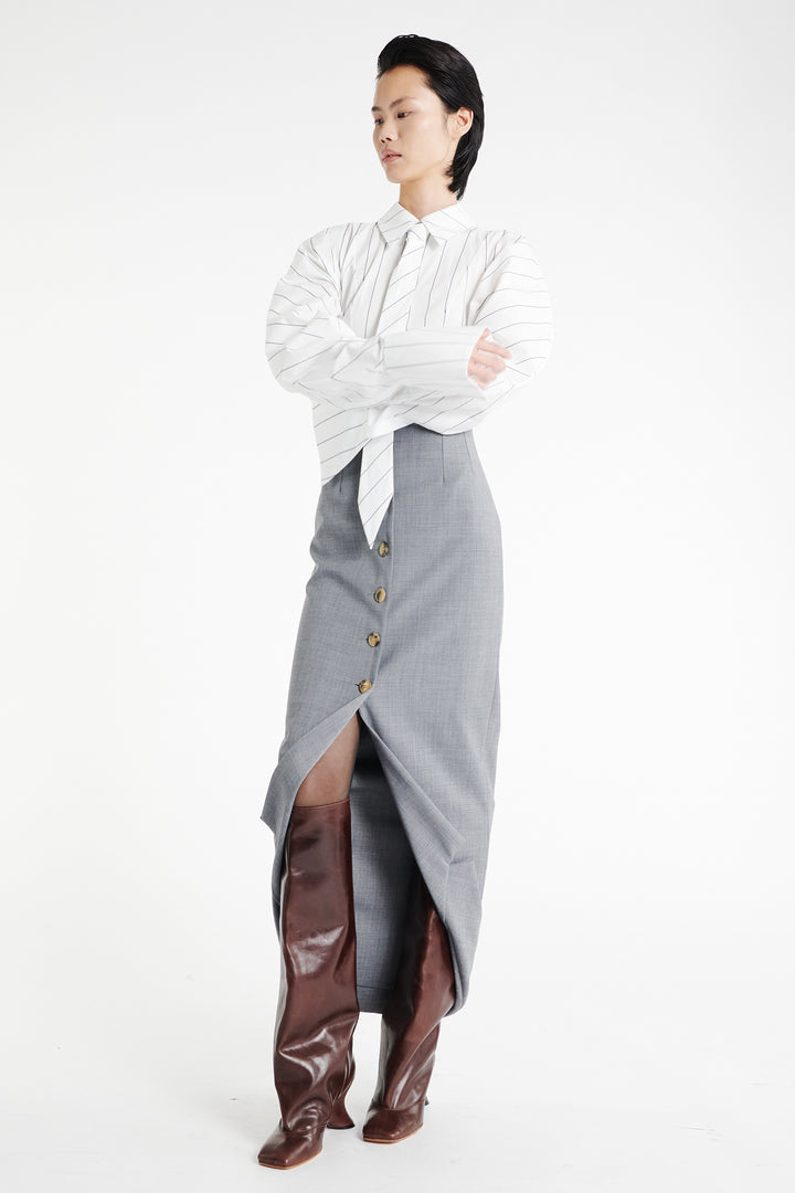 Tailored Skirt With Jacket Collar At Hem Grey Melange