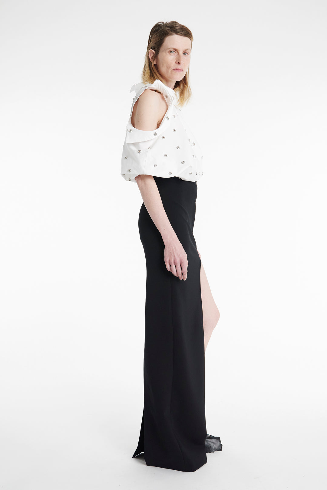 Studded Double Collar Shirt White