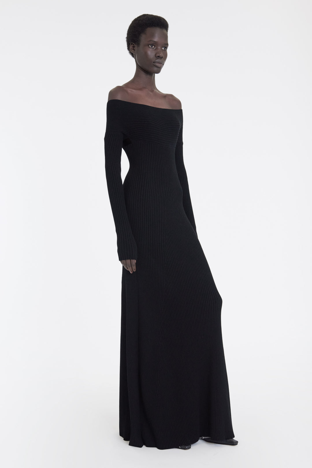 Knit Maxi Off Shoulder Dress Black