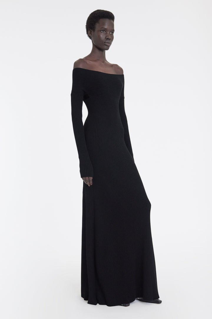 Knit Maxi Off Shoulder Dress Black