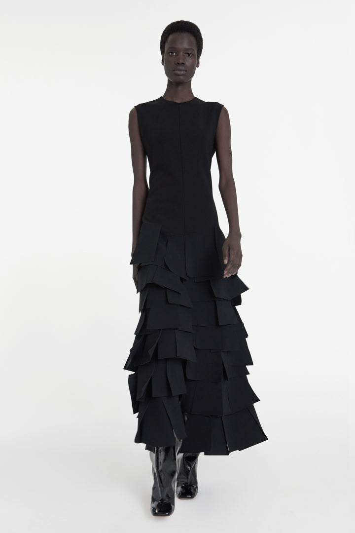 Sleeveless Dress With Laser Cut Elements Black