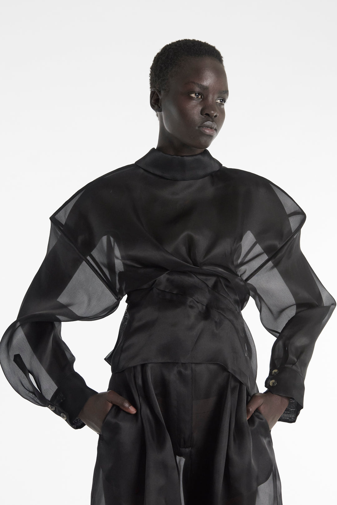 Organze Twisted Shirt Black | Luxury Womenswear | A.W.A.K.E