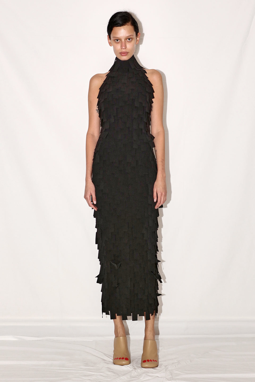 Multi Rectangle Halterneck Midi Dress Black