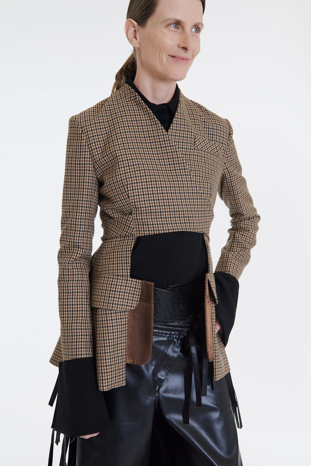Collarless Deconstructed Jacket Gingham | Luxury Womenswear