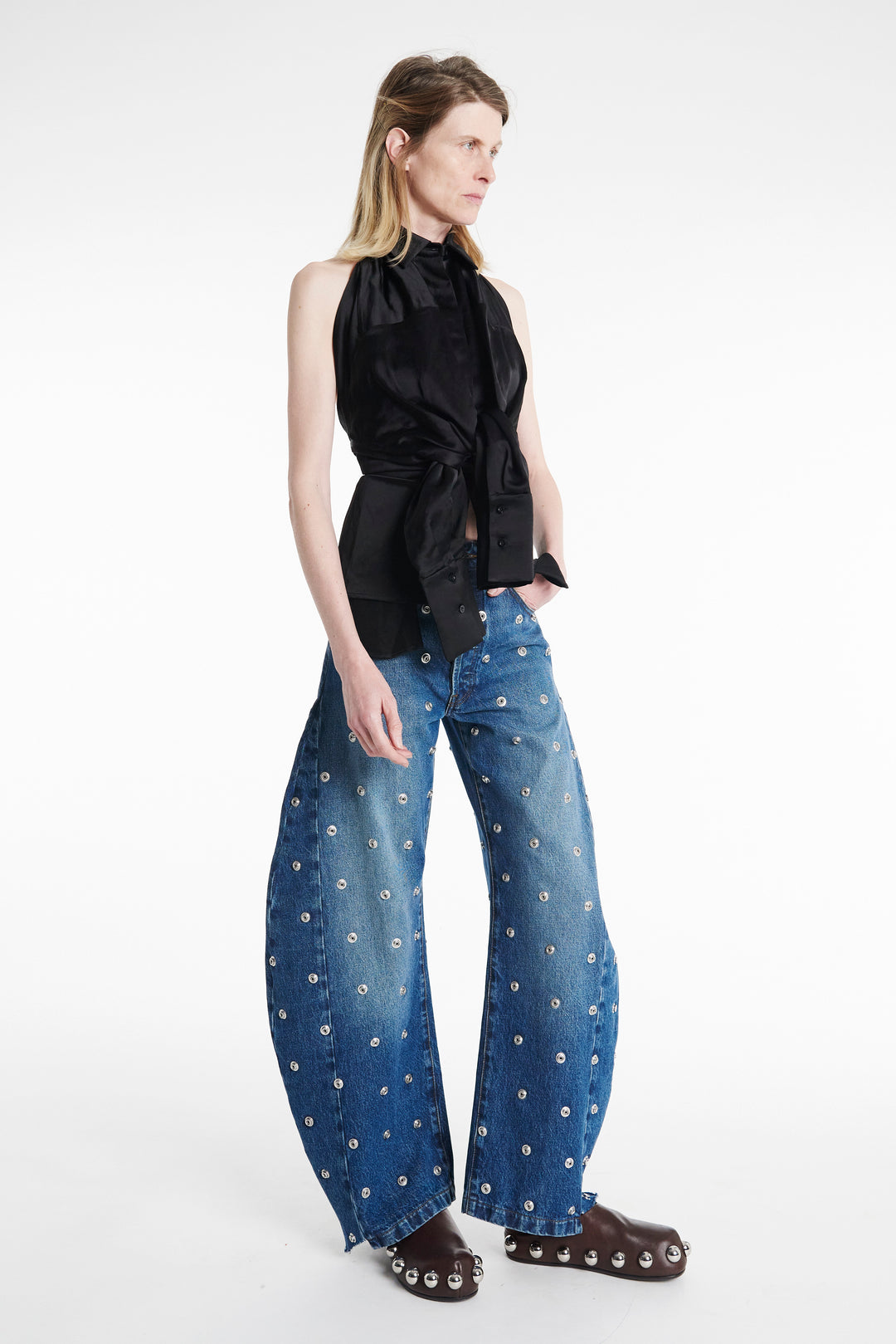 Studded Organic Jeans With Side Inserts Blue