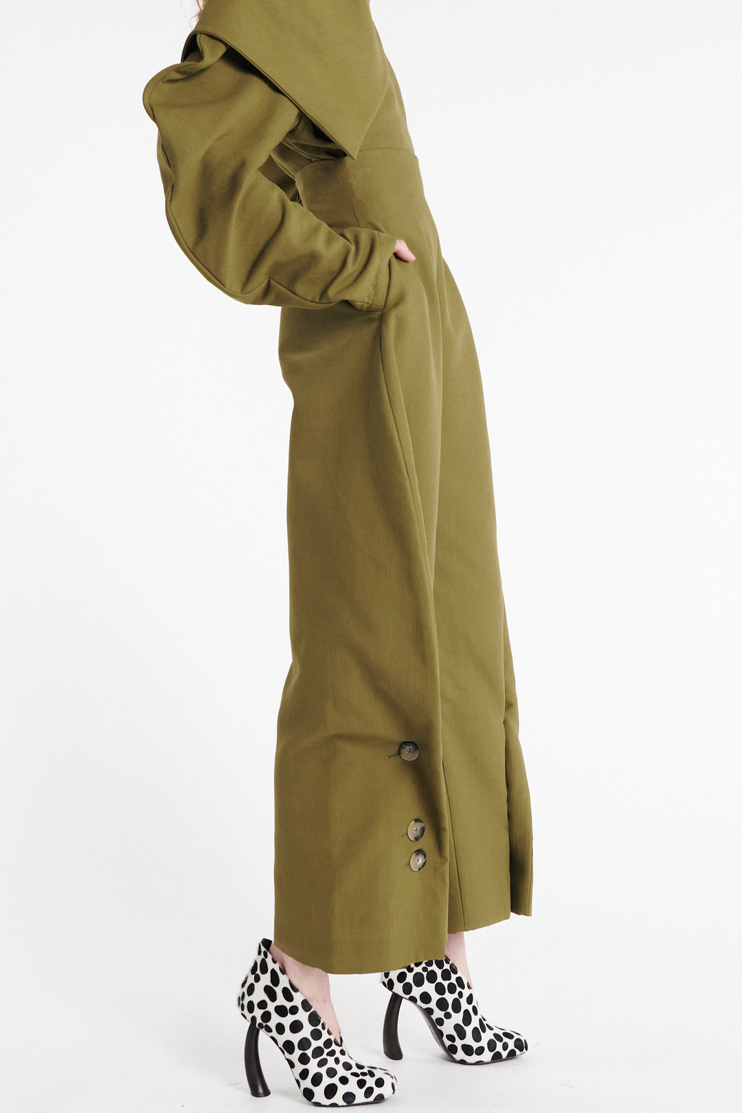 High Rise Rounded Pant Khaki Green
