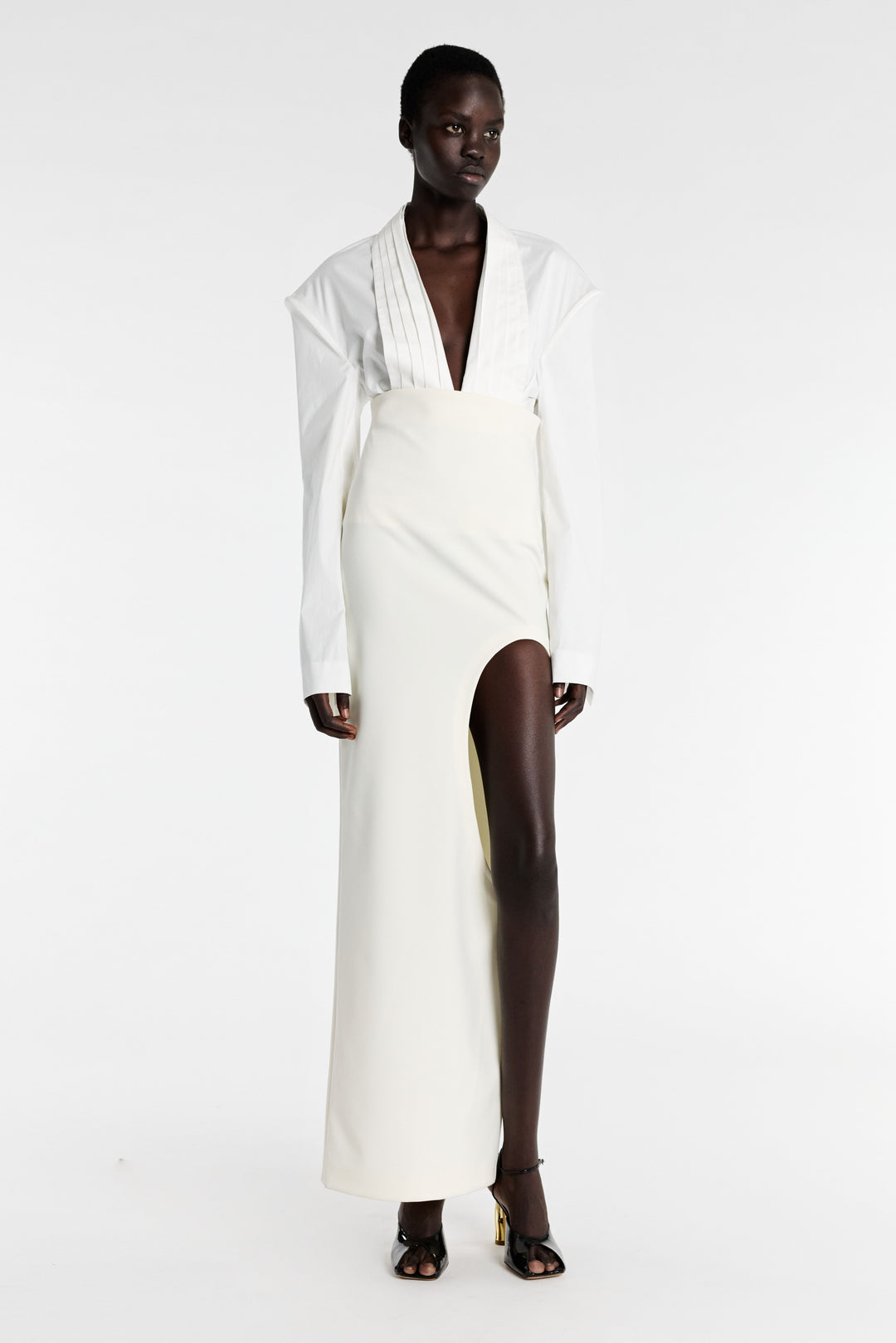 Cummerbund Collar Tuxedo Top White