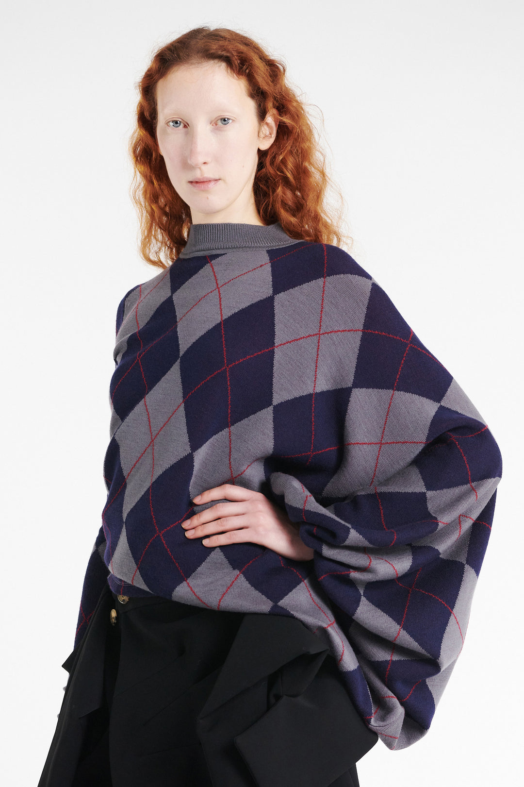 Argyle Knitted Top Navy Grey