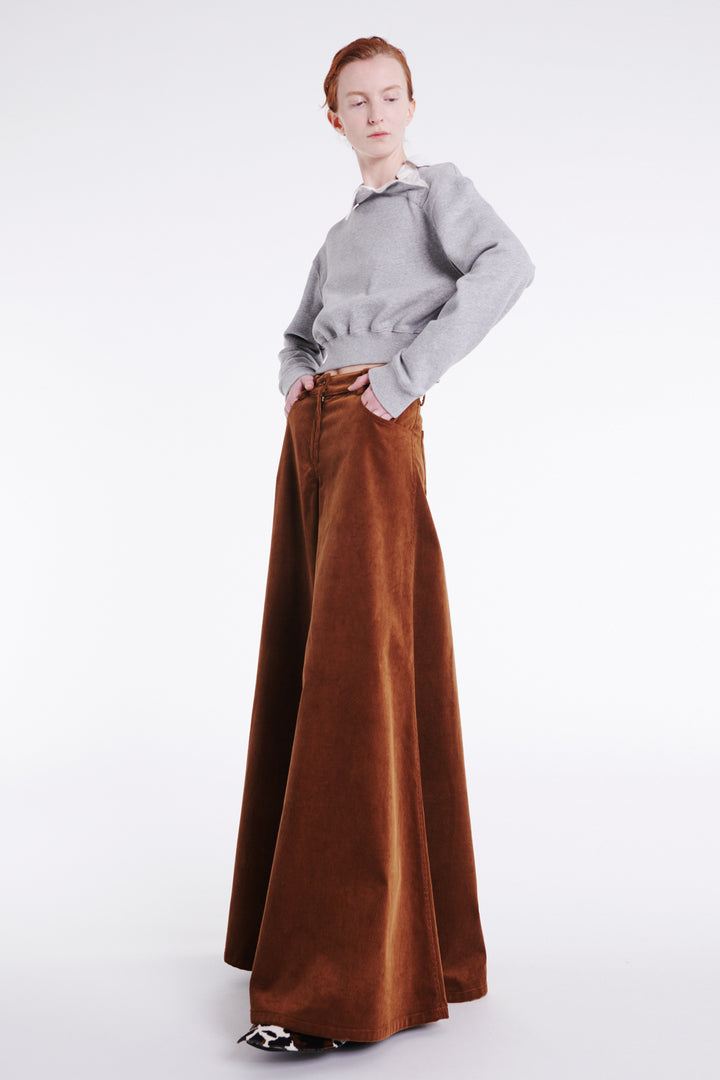 Cord Wide Leg Jean Trousers Tan