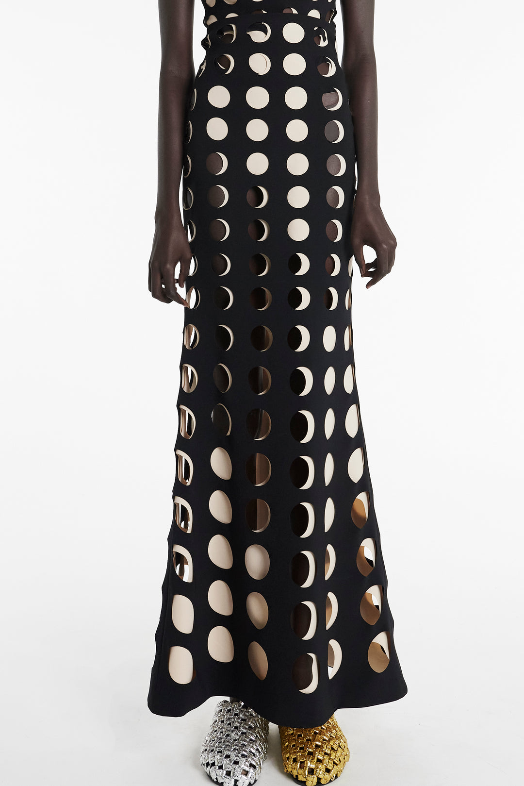 Layered Circular Cutouts Skirt Black Nude