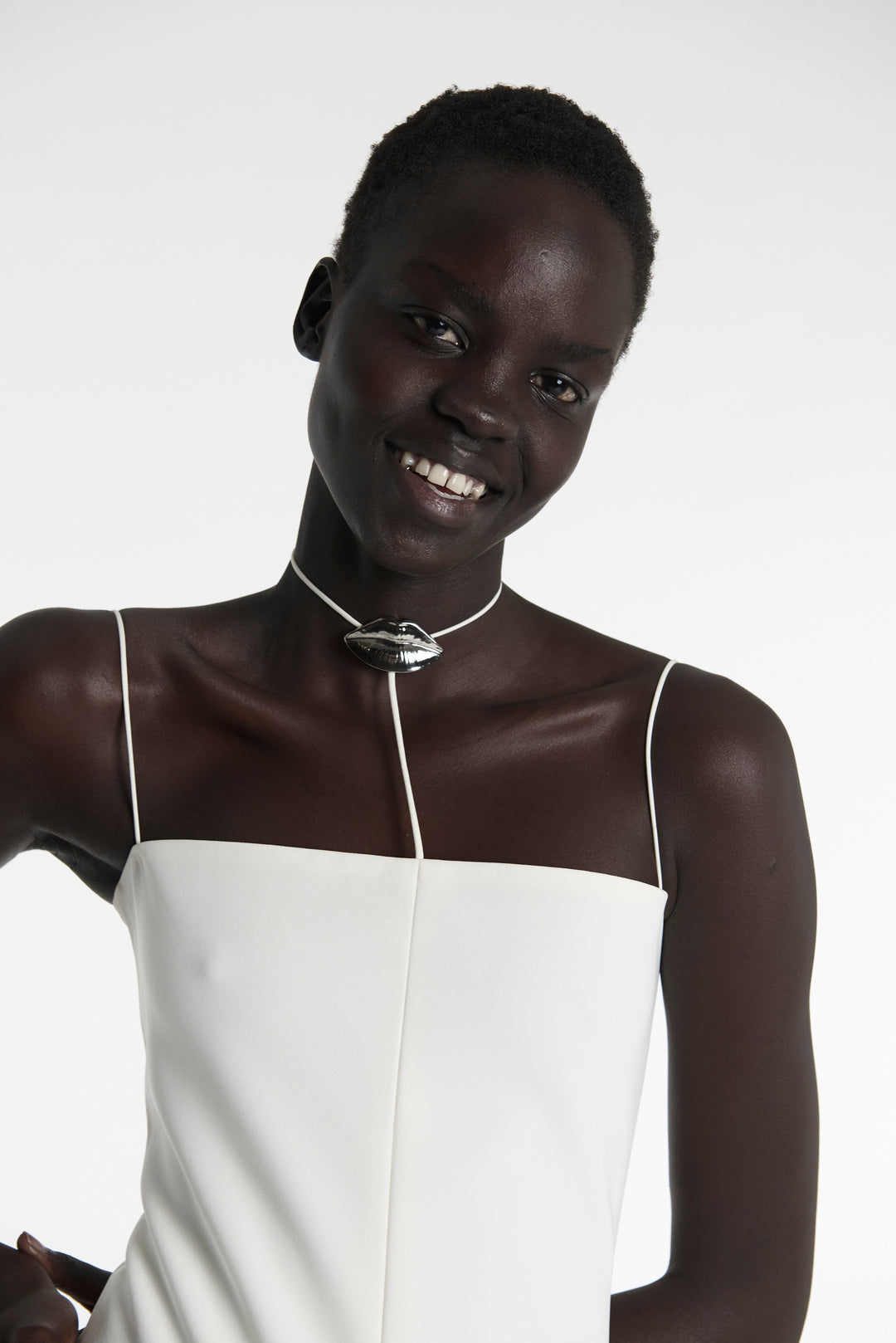 Full Length Lip Choker Dress Ivory