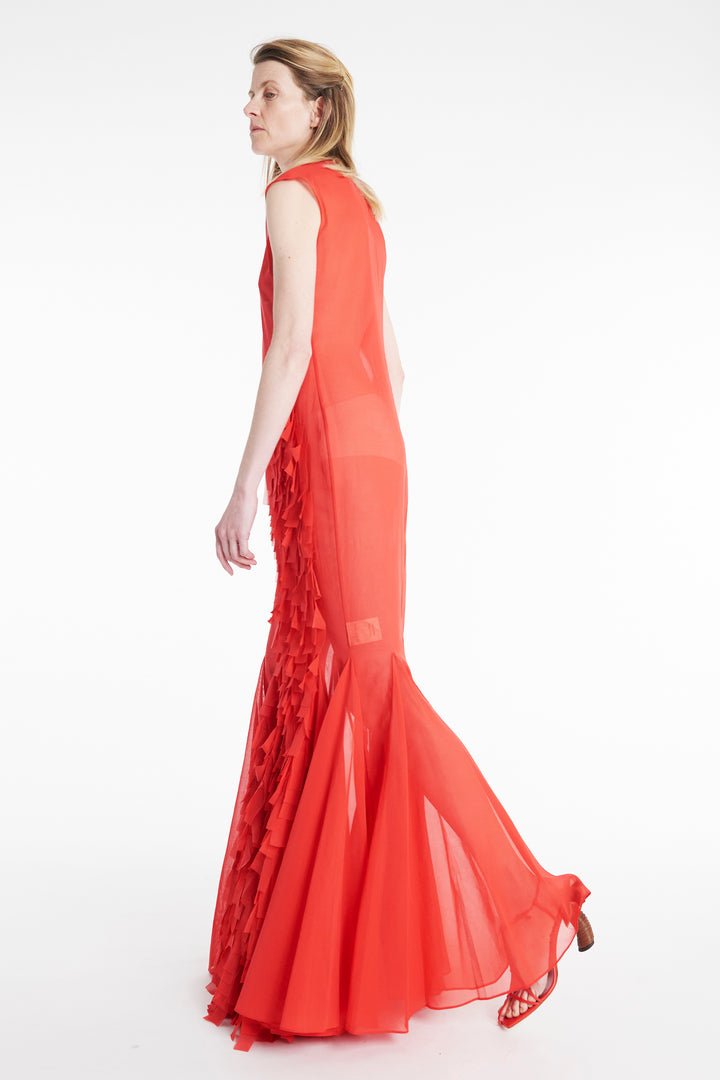 Organza Godet Dress Red