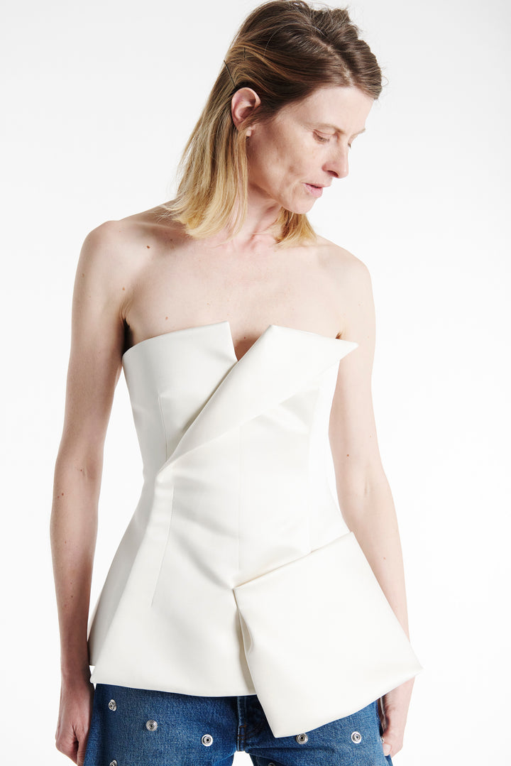 Corseted Tuxedo Top Ivory