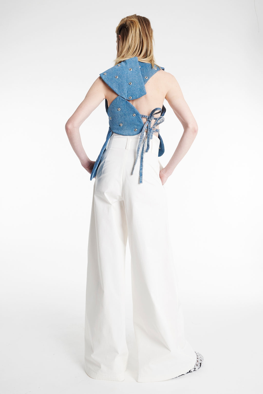 Studded Upcycled Denim Island Top Blue Denim