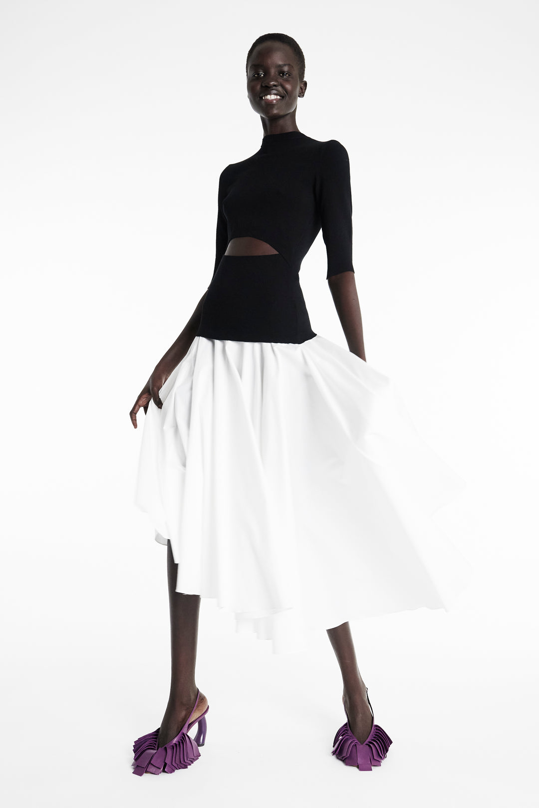 Knit Top Dress Black White