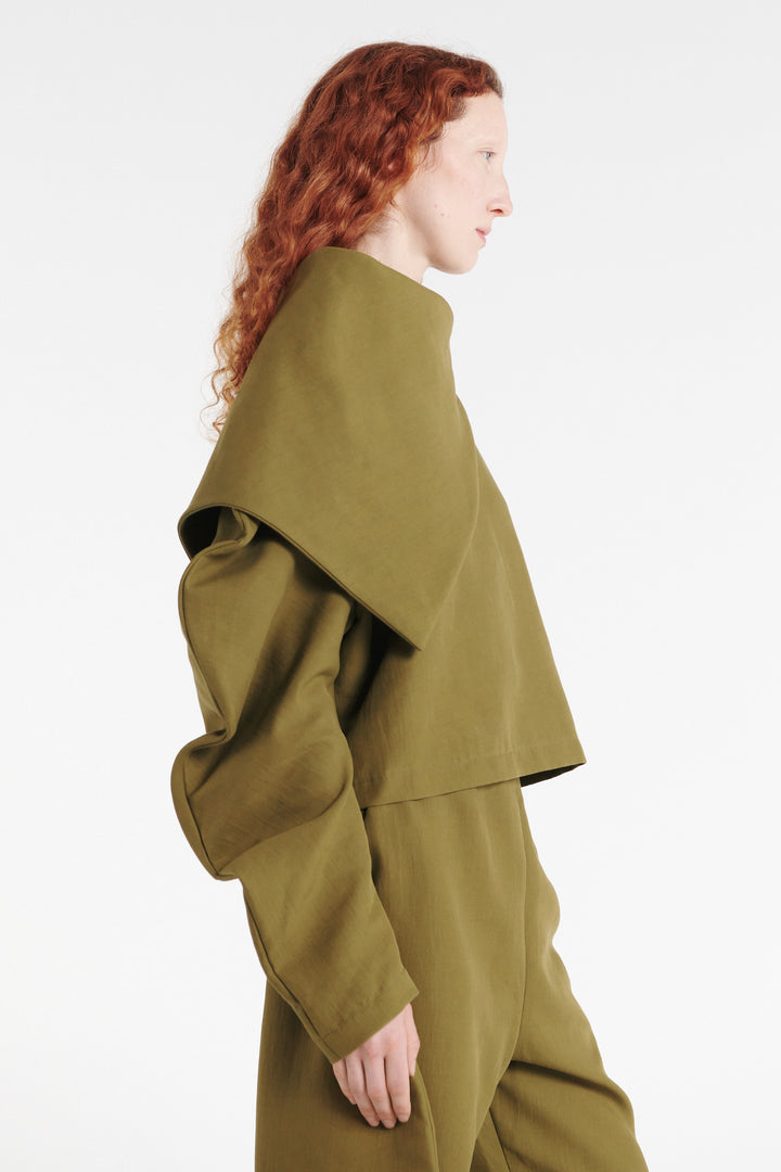 Draped Collar Top Khaki Green