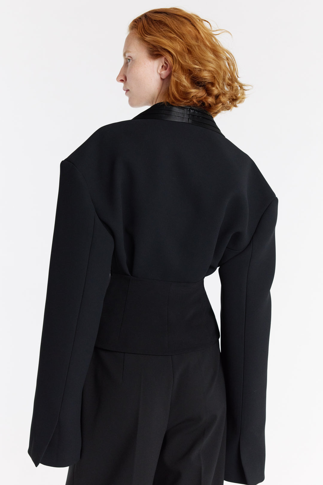 Cummerbund Collar Tuxedo Top Black