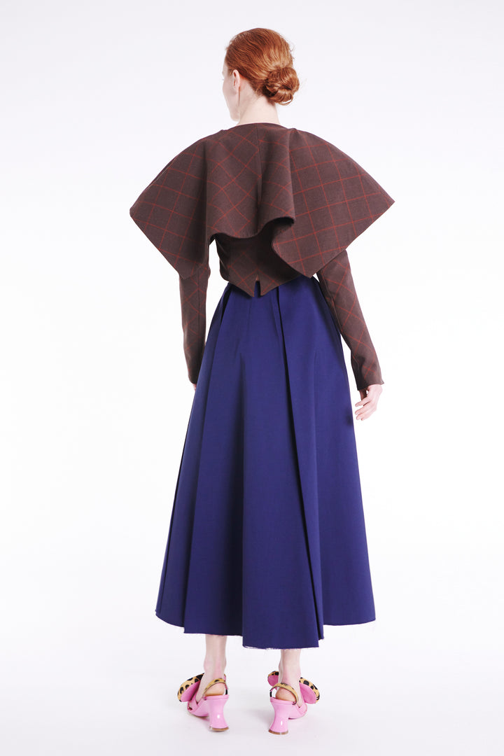 Cropped Jacket With Collar Brown Check