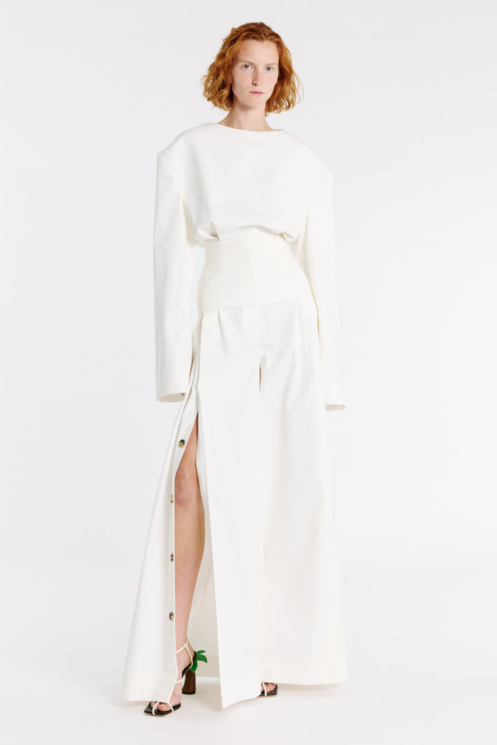 Round Neck Tailored Top White