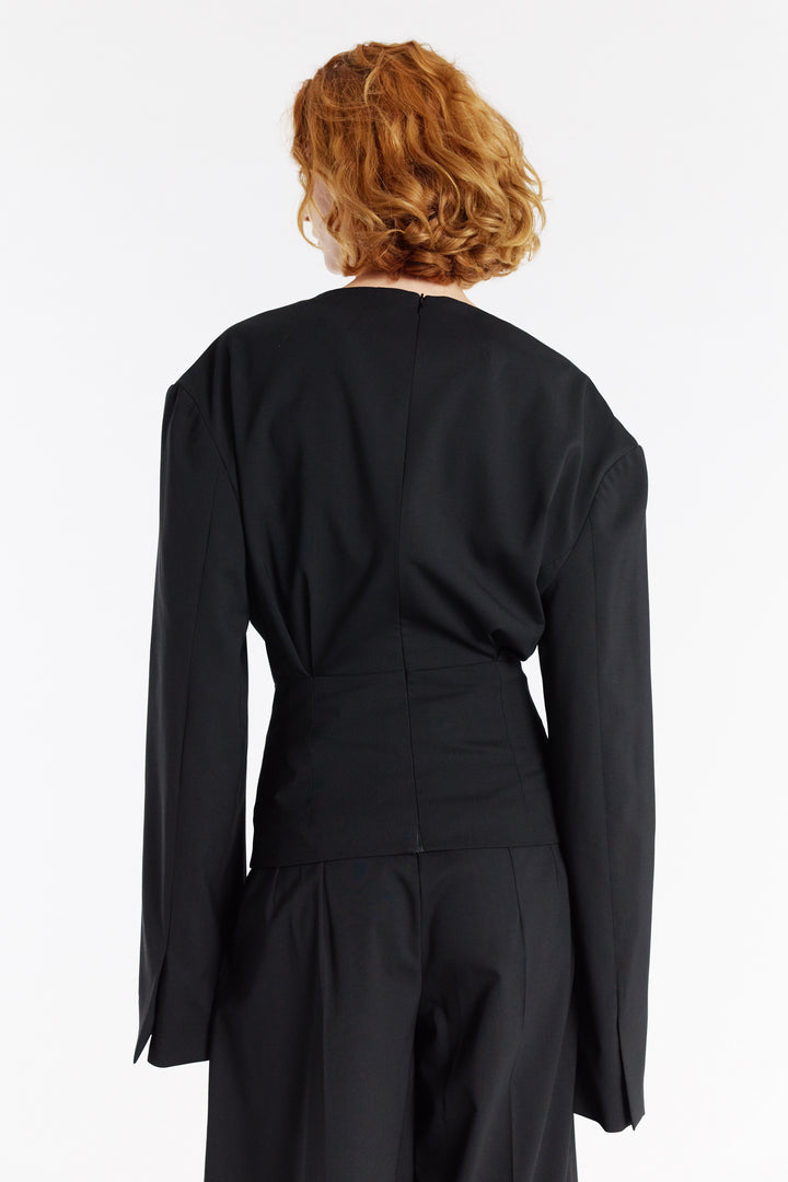 Round Neck Tailored Top Black