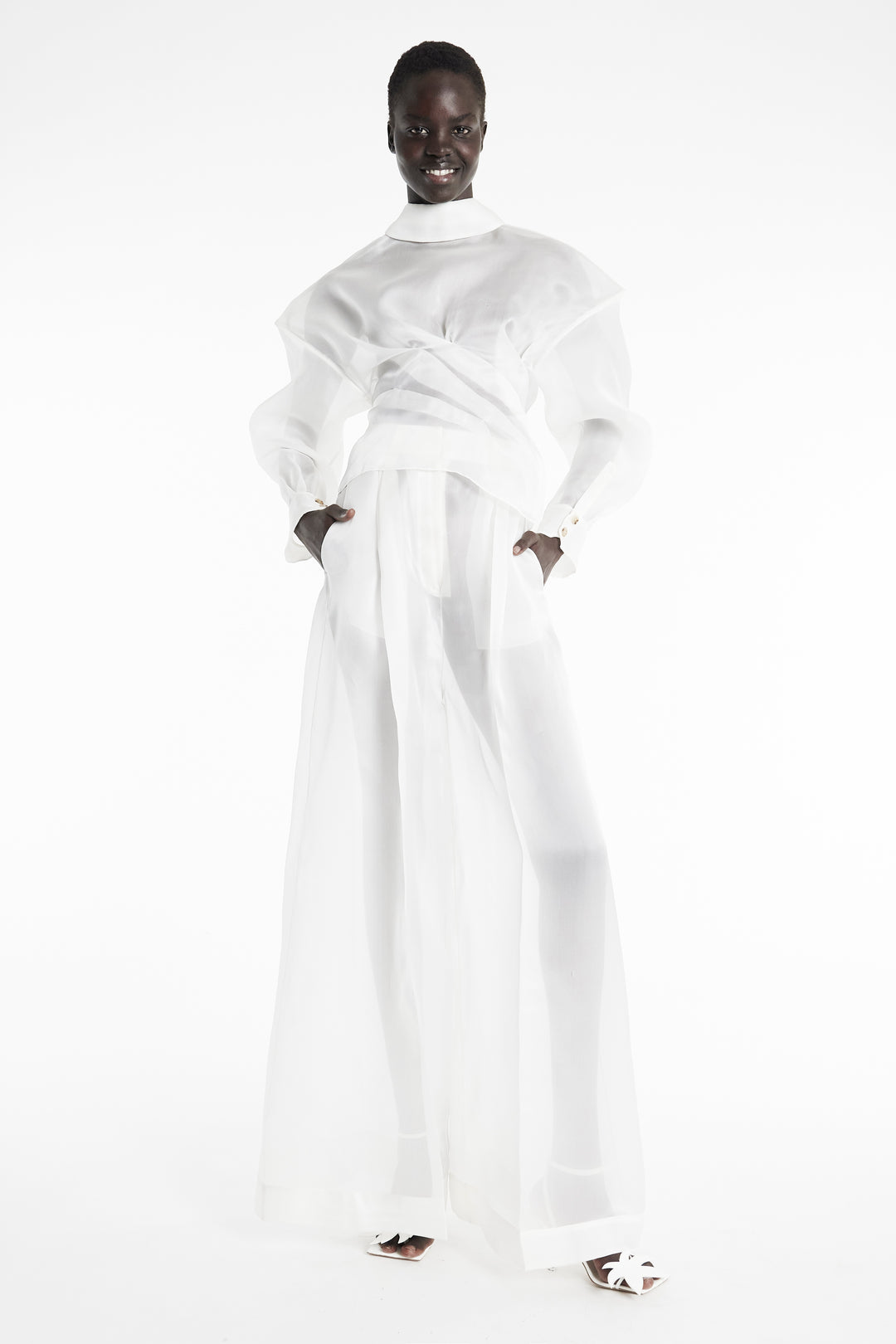 Organza Wide Leg Pants White