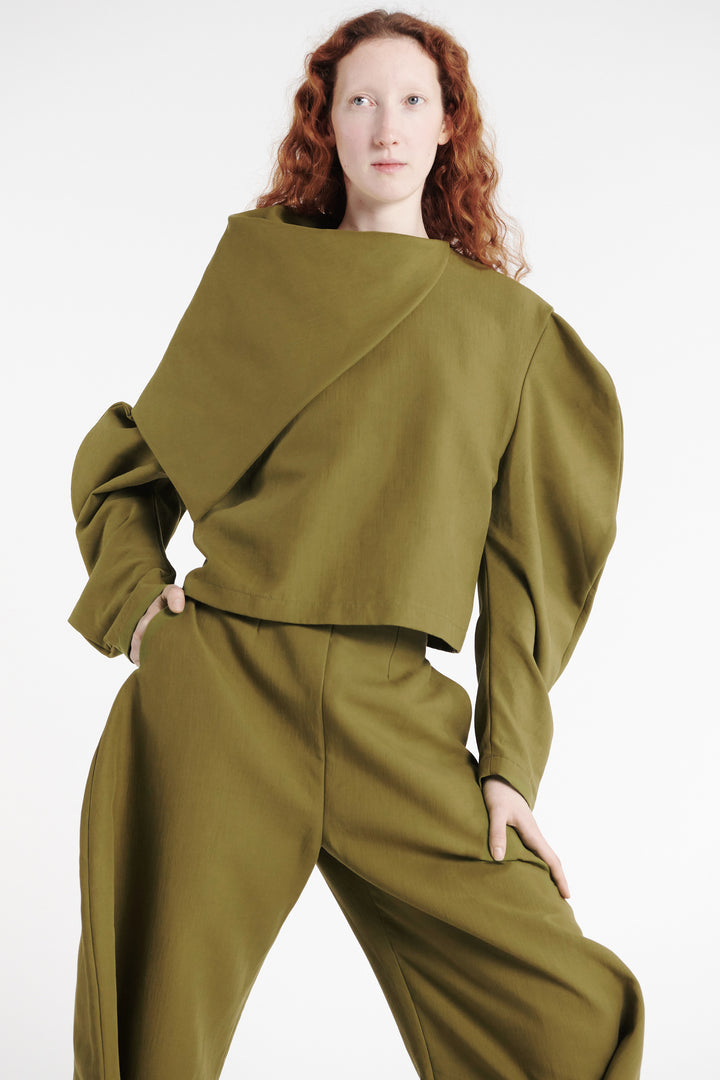 High Rise Rounded Pant Khaki Green