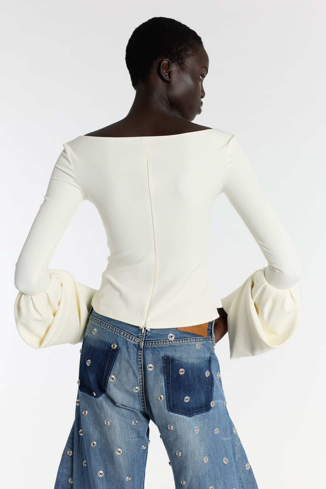 Top With Square Decollete And Puff Cuffs Ivory