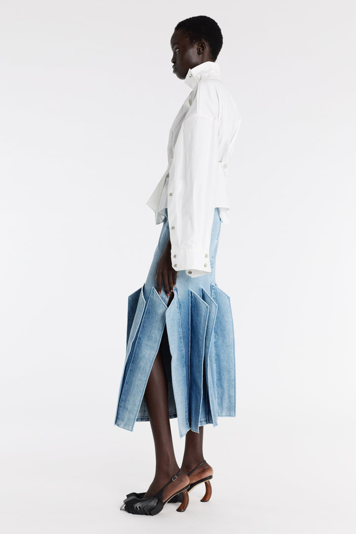 Denim Skirt With Panel Detail Mid Blue