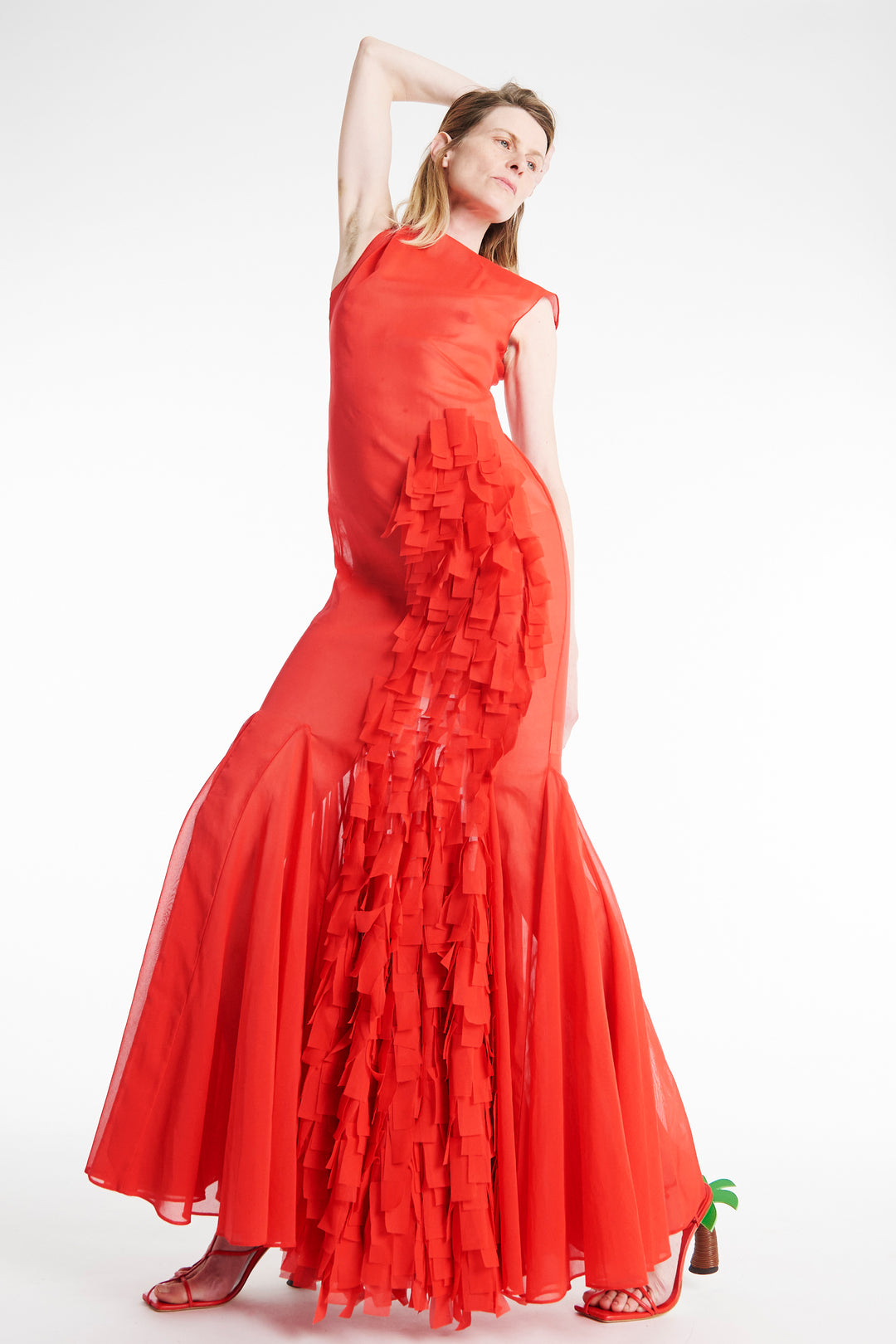 Organza Godet Dress Red