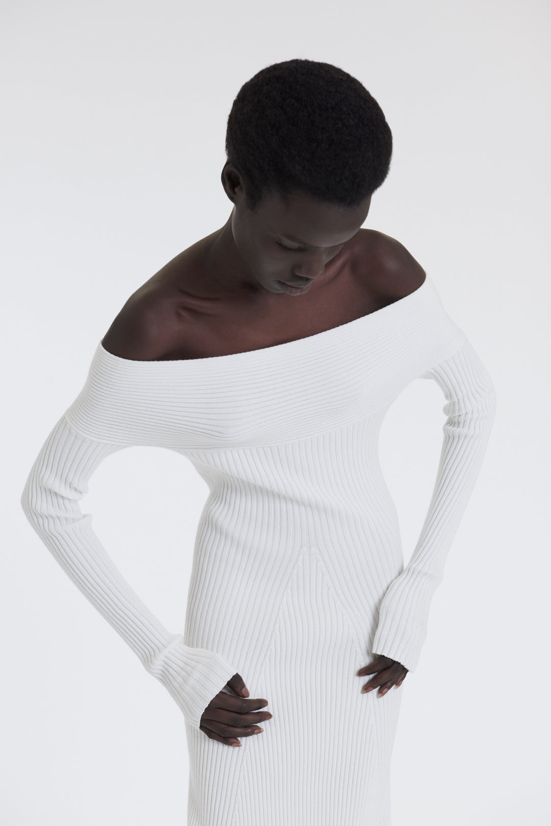 Knit Maxi Off Shoulder Dress Ivory