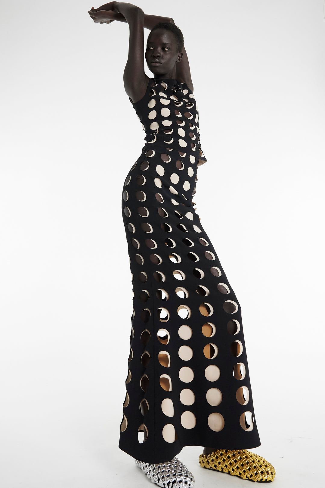 Top With Layered Circular Cutouts Black Nude