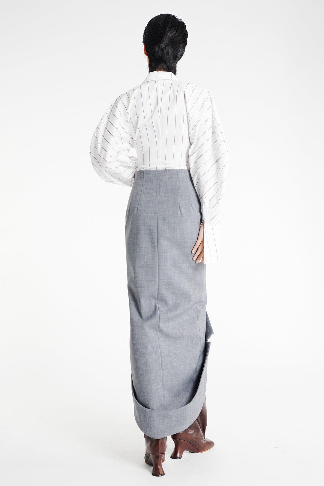 Tailored Skirt With Jacket Collar At Hem Grey Melange