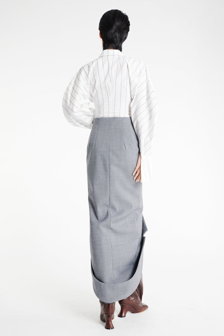 Tailored Skirt With Jacket Collar At Hem Grey Melange