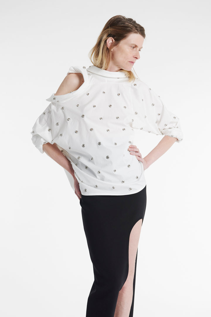 Studded Double Collar Shirt White