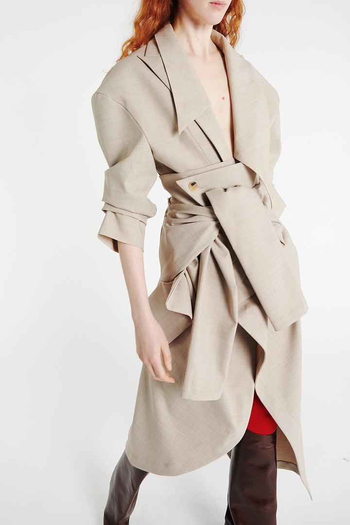 Tailored Bodysuit With Shirt Collar Insert Beige Melange