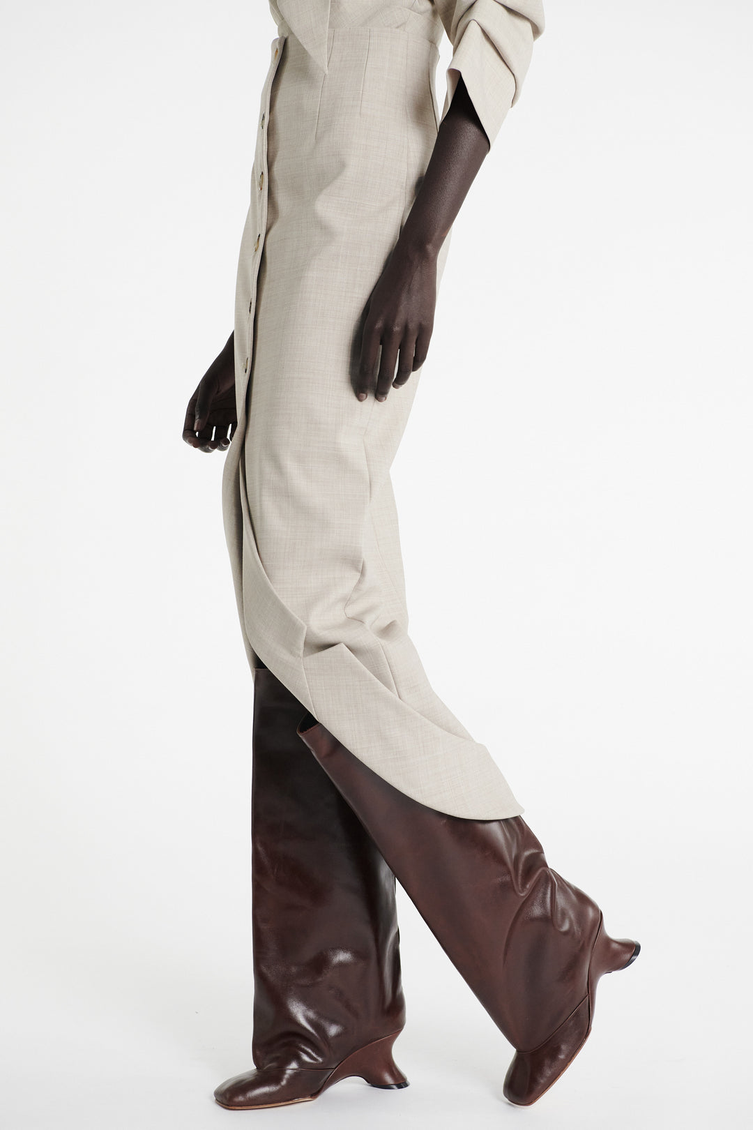 Tailored Skirt With Jacket Collar At Hem Beige Melange