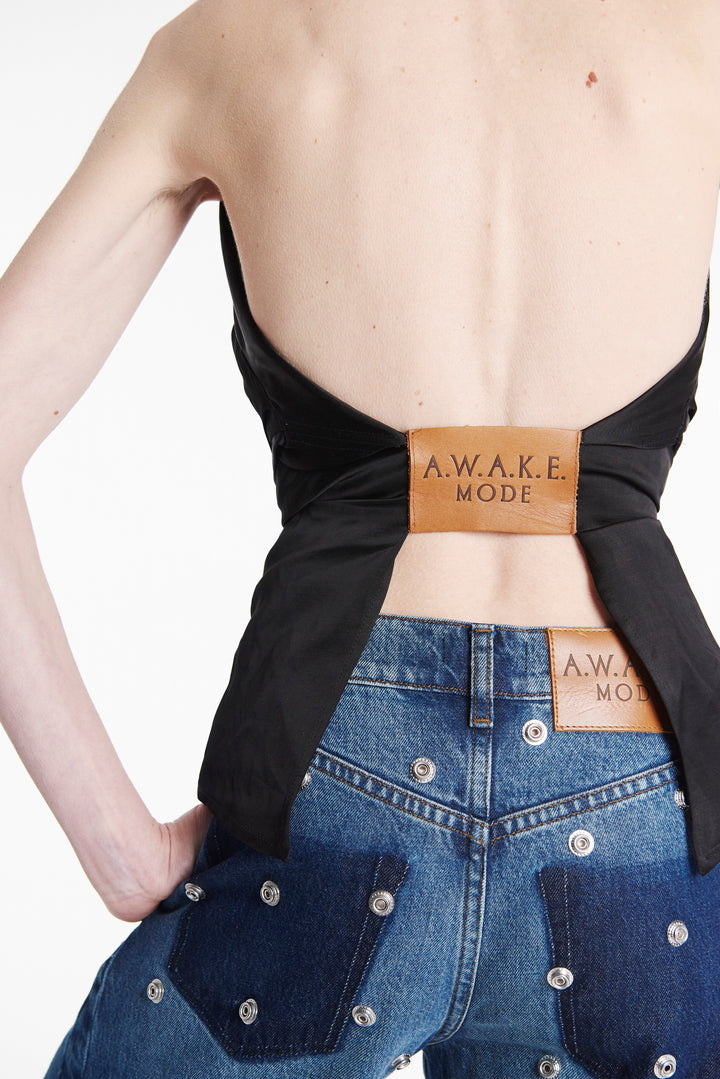 Studded Organic Jeans With Side Inserts Blue