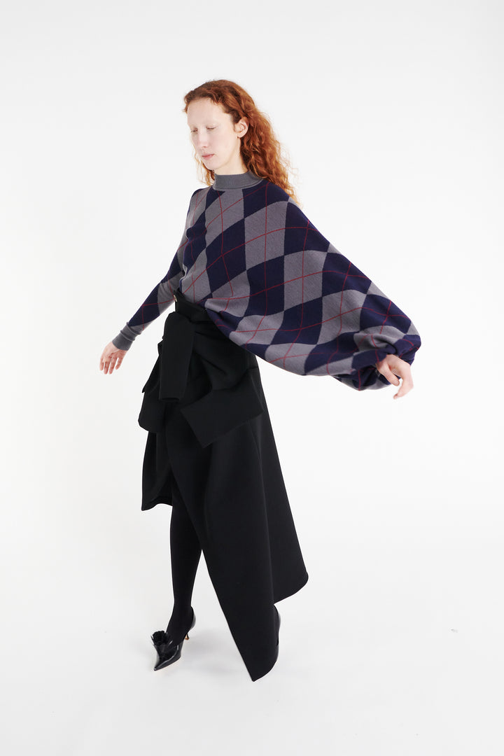 Argyle Knitted Top Navy Grey