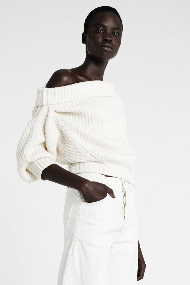 Heavy Rib Sweater With Buttons Ivory