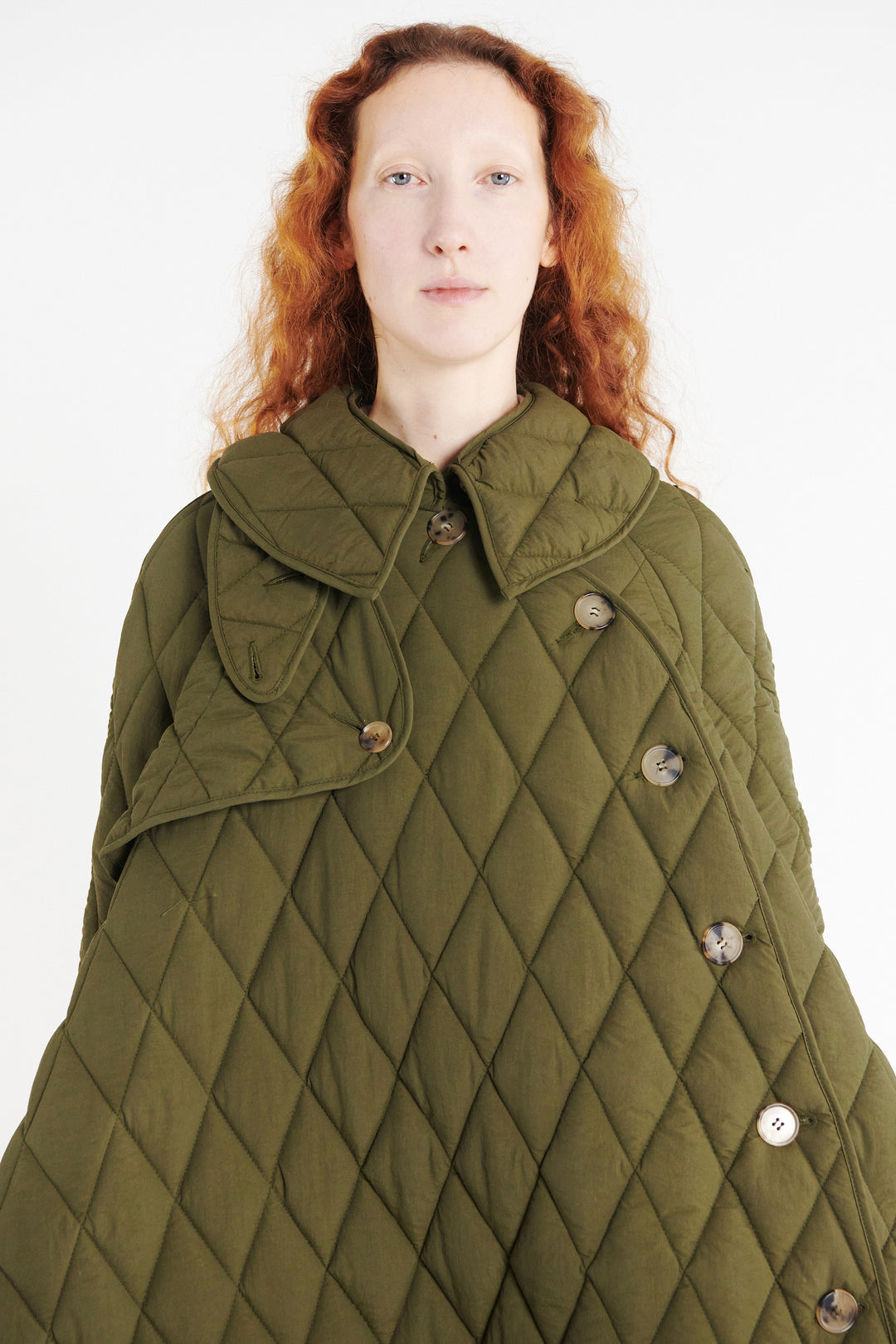 Long Quilted Trench Dark Khaki Green